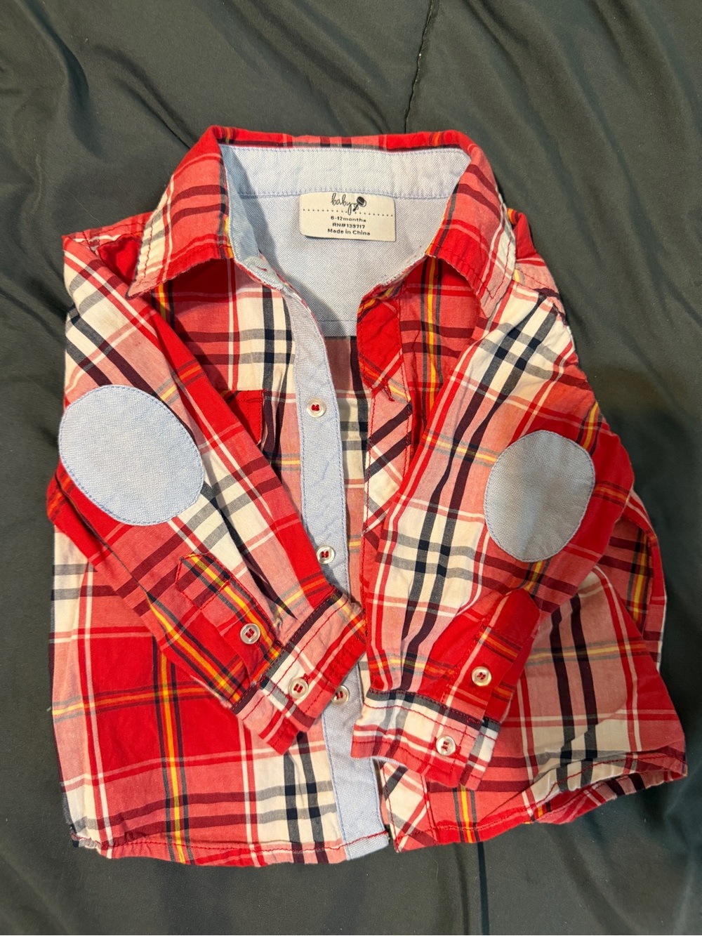Amazon Red Plaid Button-Down Shirt with Light Blue Elbow Patches - Kids